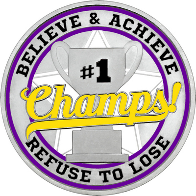 Yellow "Champs!" with Purple Outer Circular Borders
